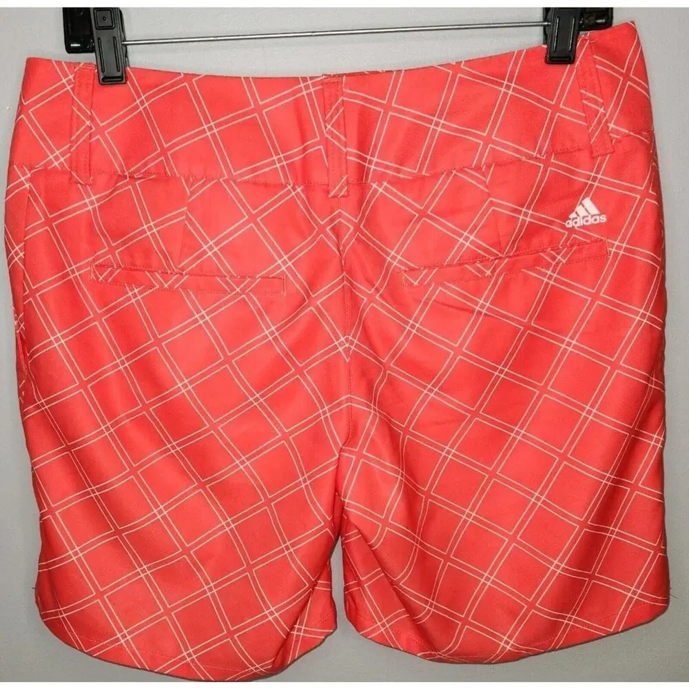 Adidas Golf Shorts Womens 6 Red Orange Geometry Mid Rise Light Weight Pockets